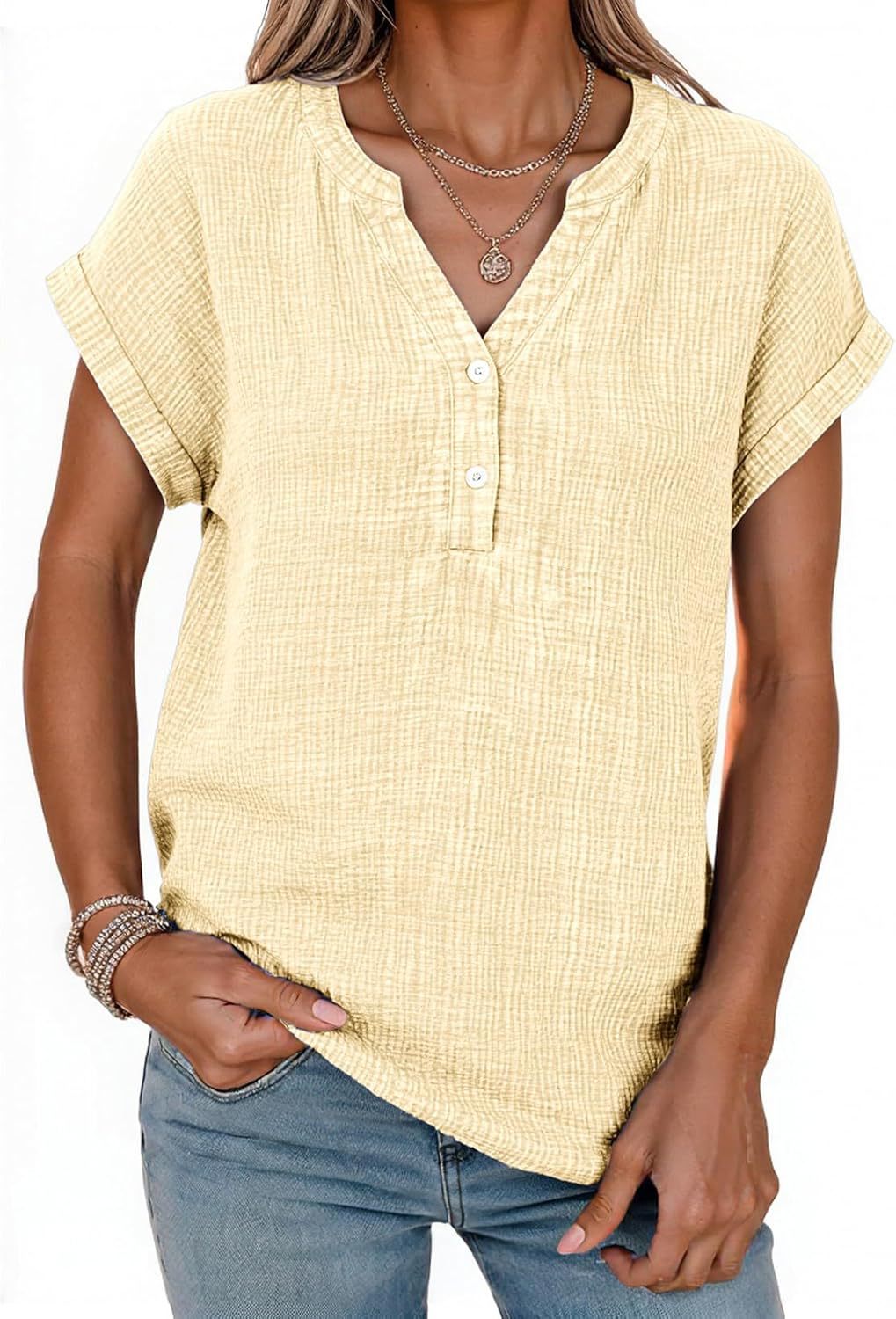 Women's Casual Button-up Short-sleeve Top