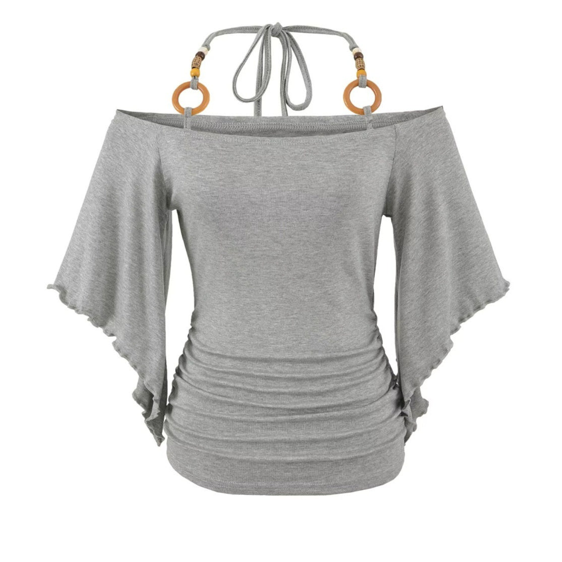 Women's Retro Off-the-Shoulder Beaded Halter Neck Top