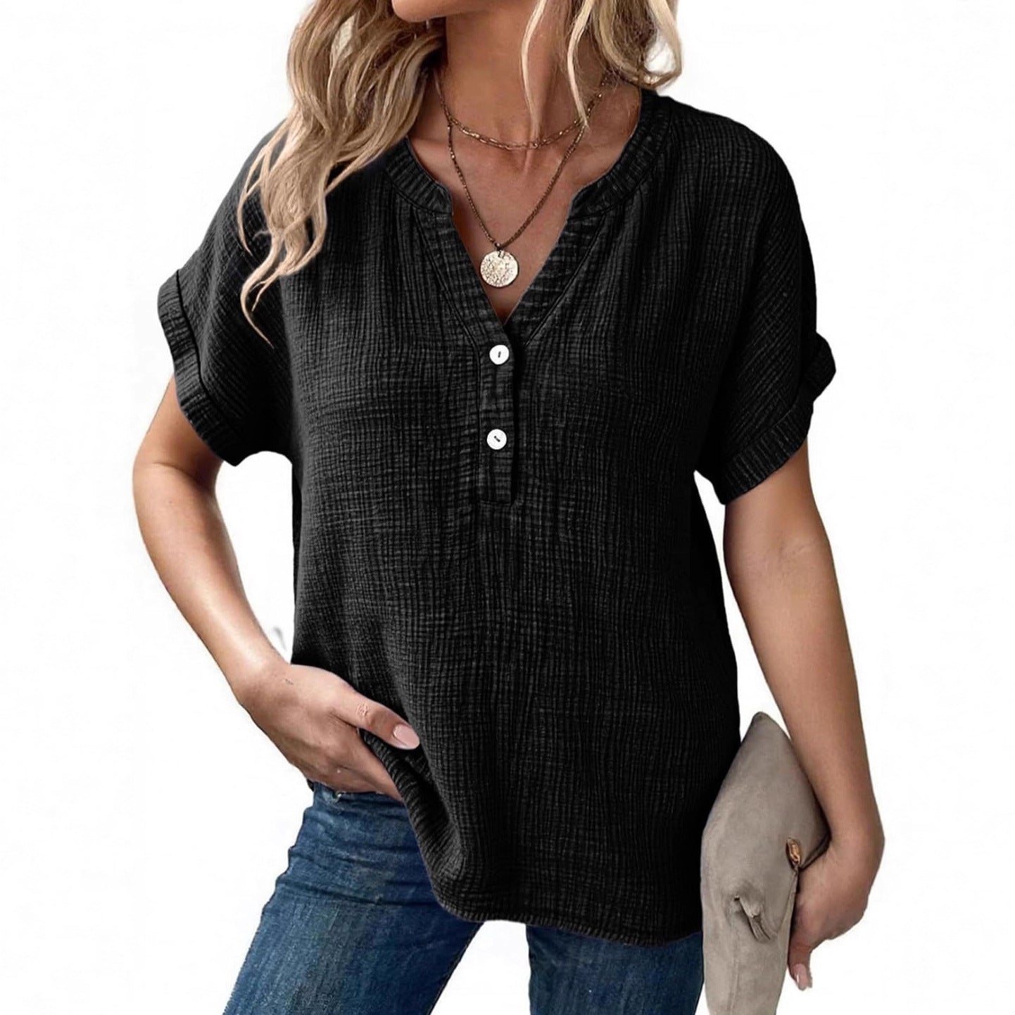 Women's Casual Button-up Short-sleeve Top